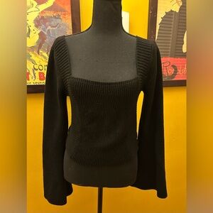 Plus Size Forever 21 Black Ribbed Bell Sleeve Sweater OX
